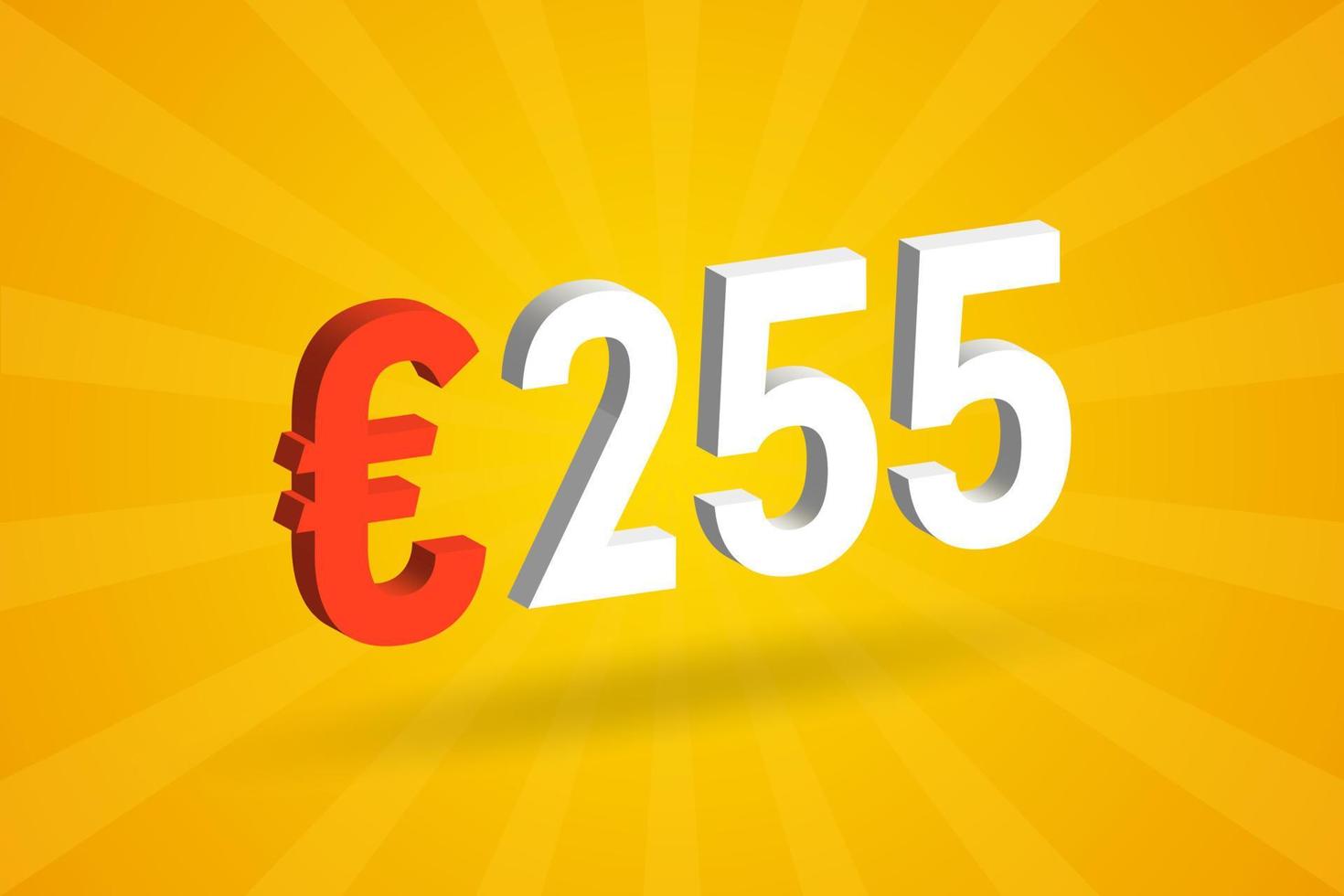 Símbolo de texto vectorial 3d de moneda de 255 euros. 3d 255 euro unión europea dinero stock vector