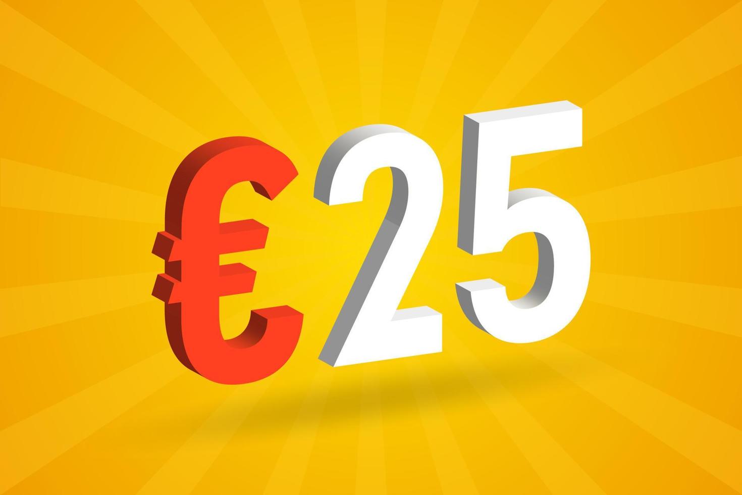 Símbolo de texto vectorial 3d de moneda de 25 euros. 3d 25 euros unión europea dinero stock vector