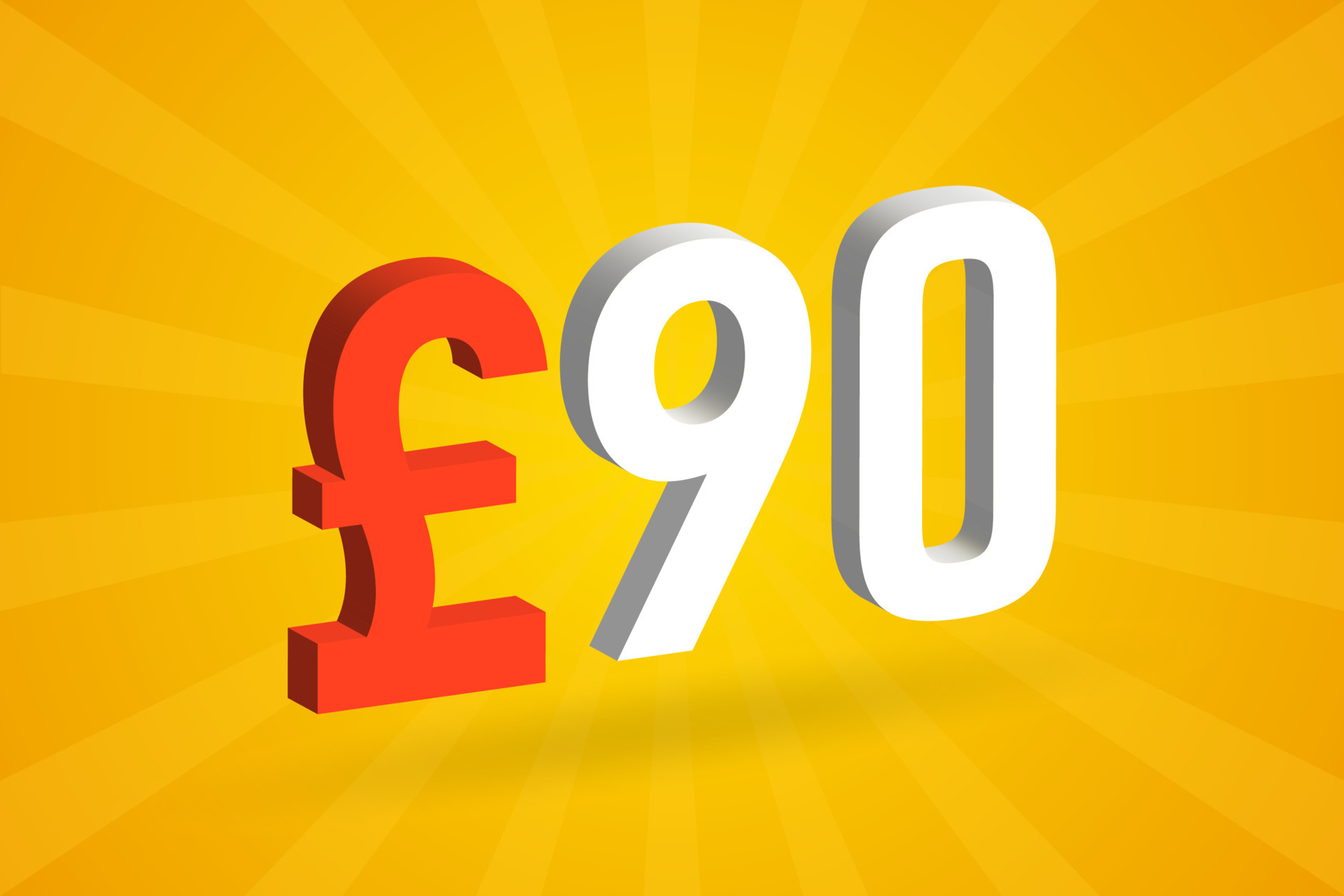 90 Pound Currency 3D Vector Text Symbol 3D 90 British Pound Money 
