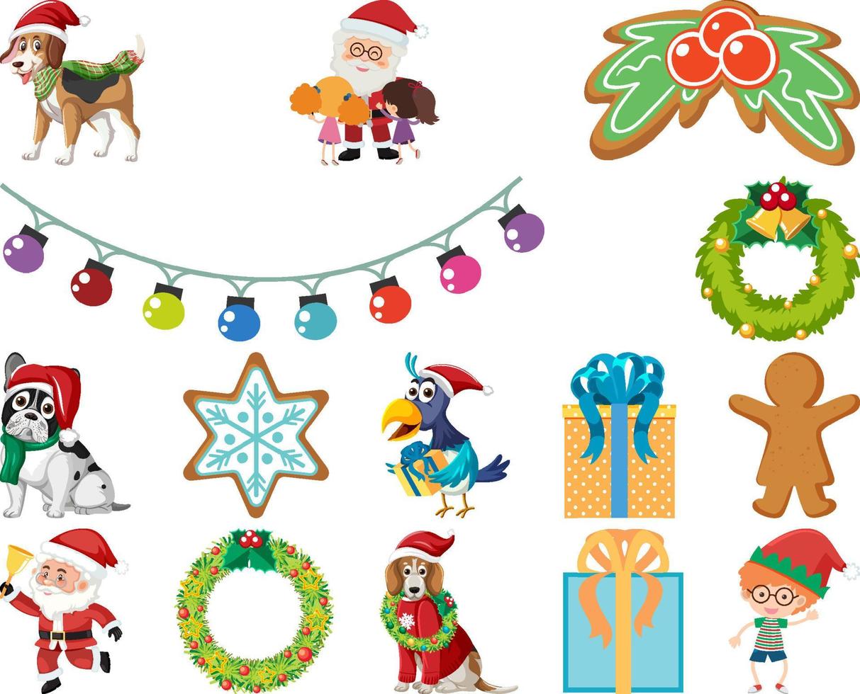 conjunto de elementos y personajes navideños vector