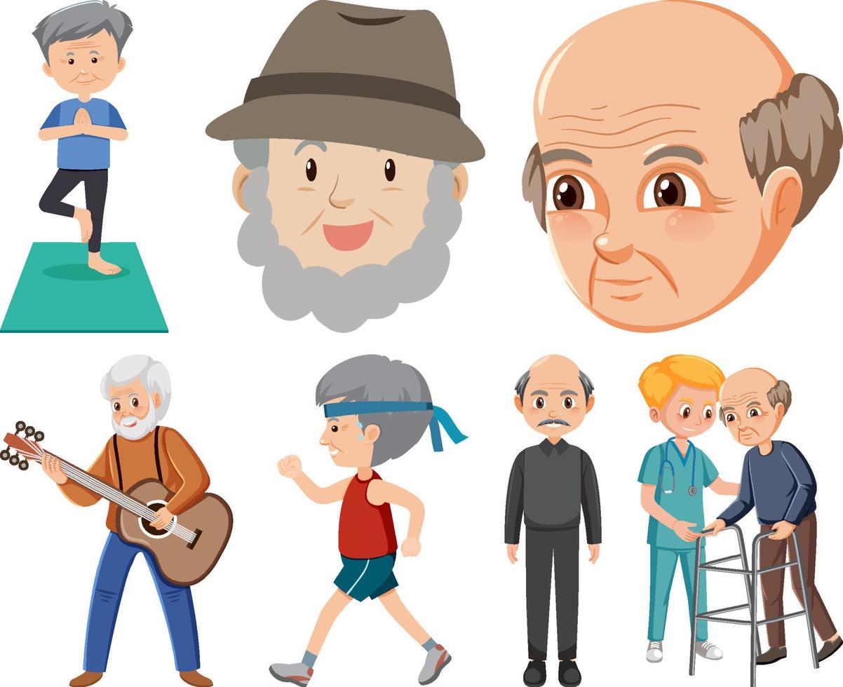 Collection of elderly people icons vector