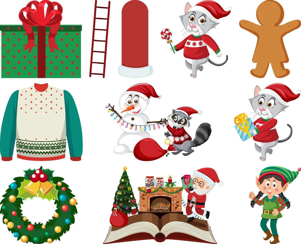 conjunto de elementos y personajes navideños vector