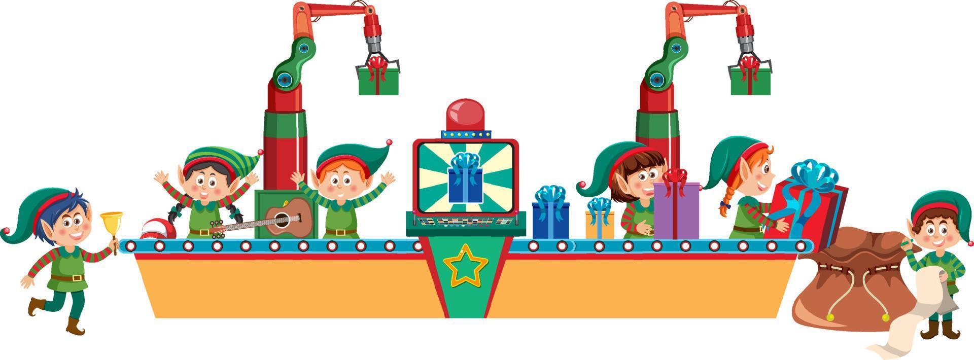 Elves making Christmas presents vector