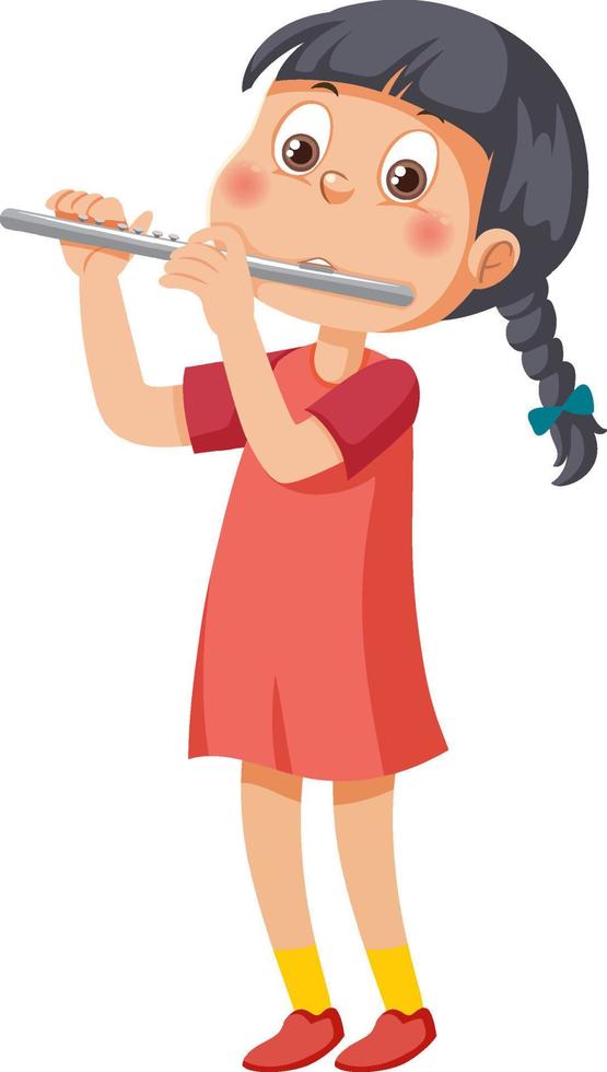 Cute girl playing flute vector