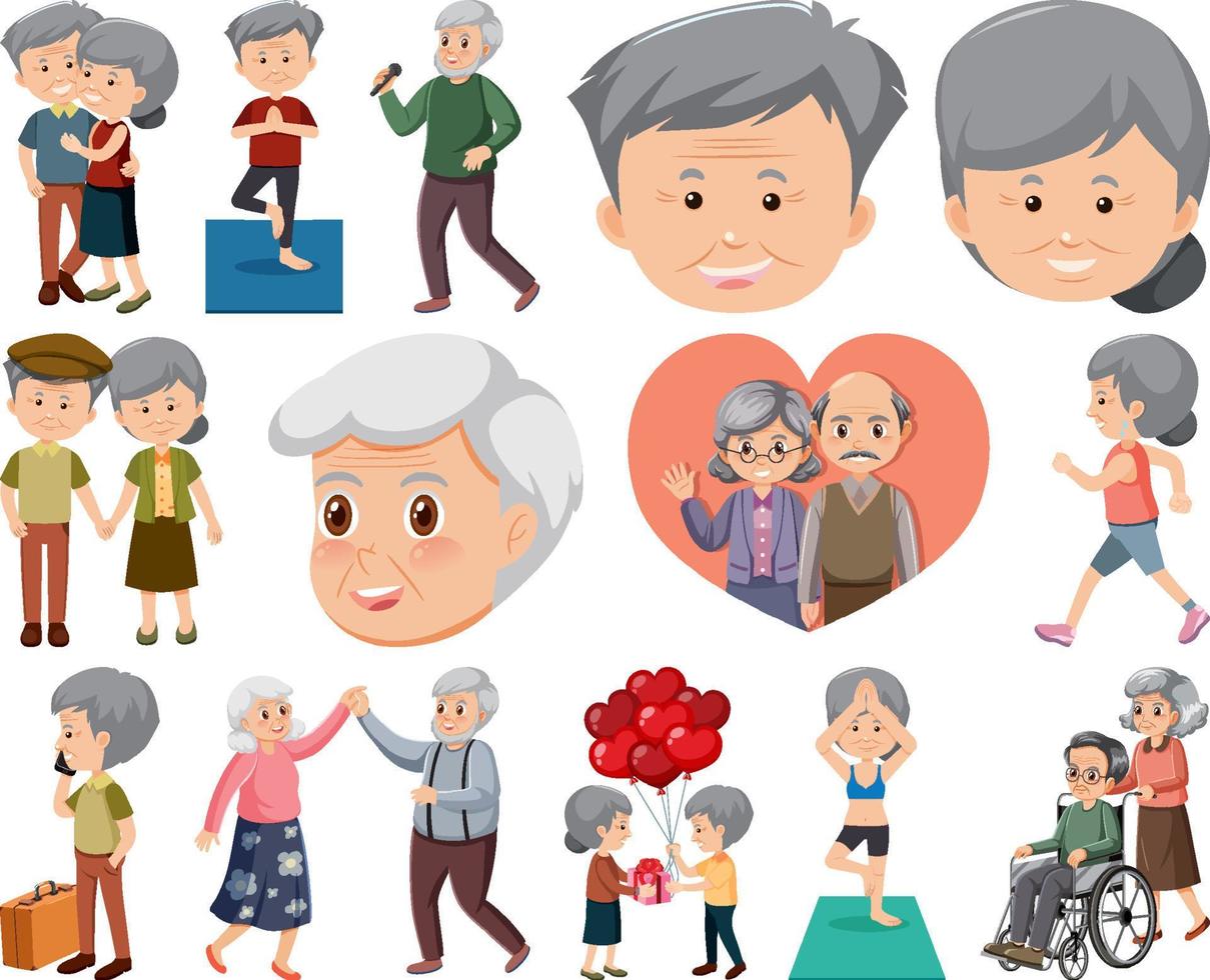 Collection of elderly people icons vector