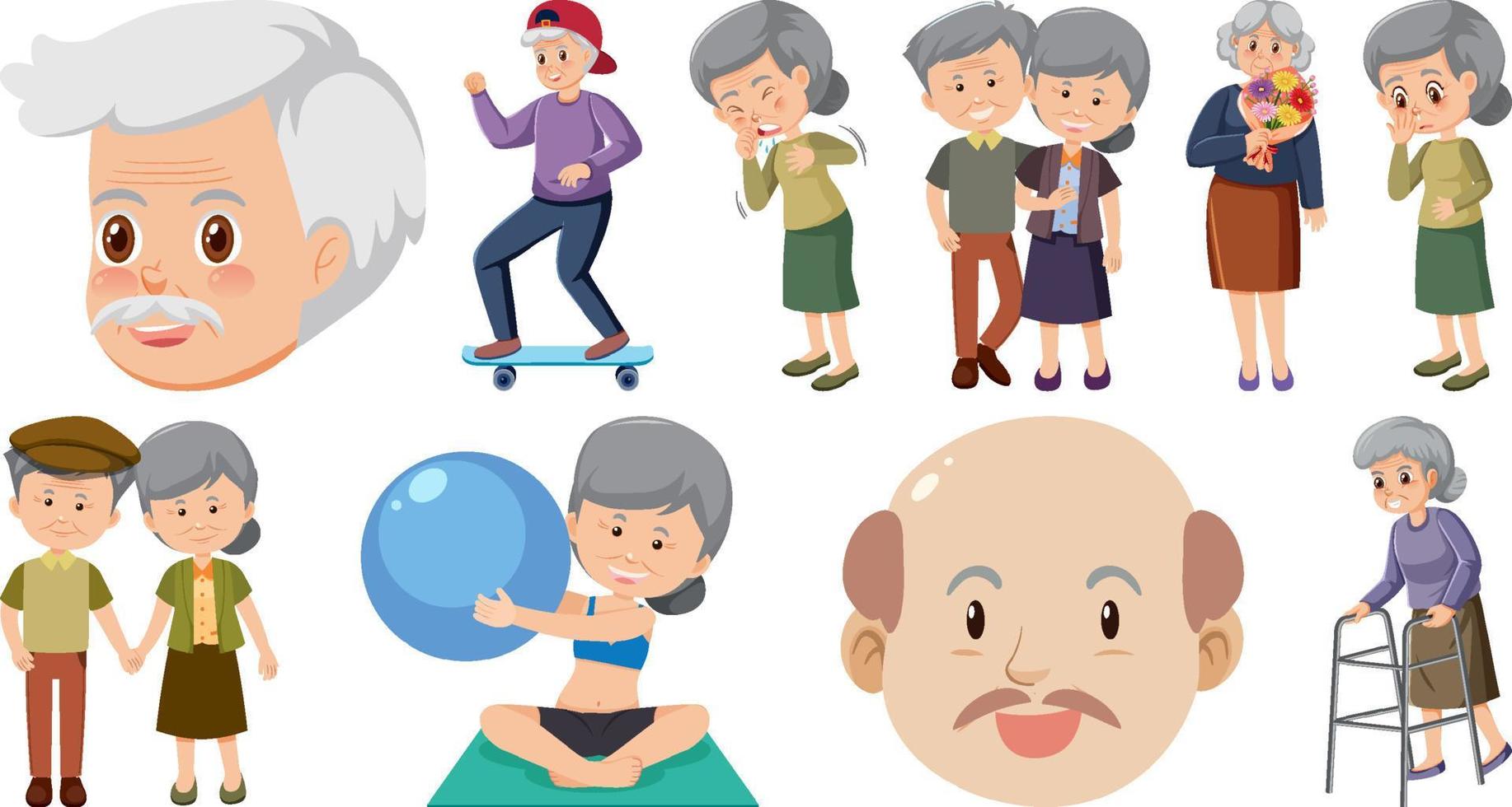 Collection of elderly people icons vector