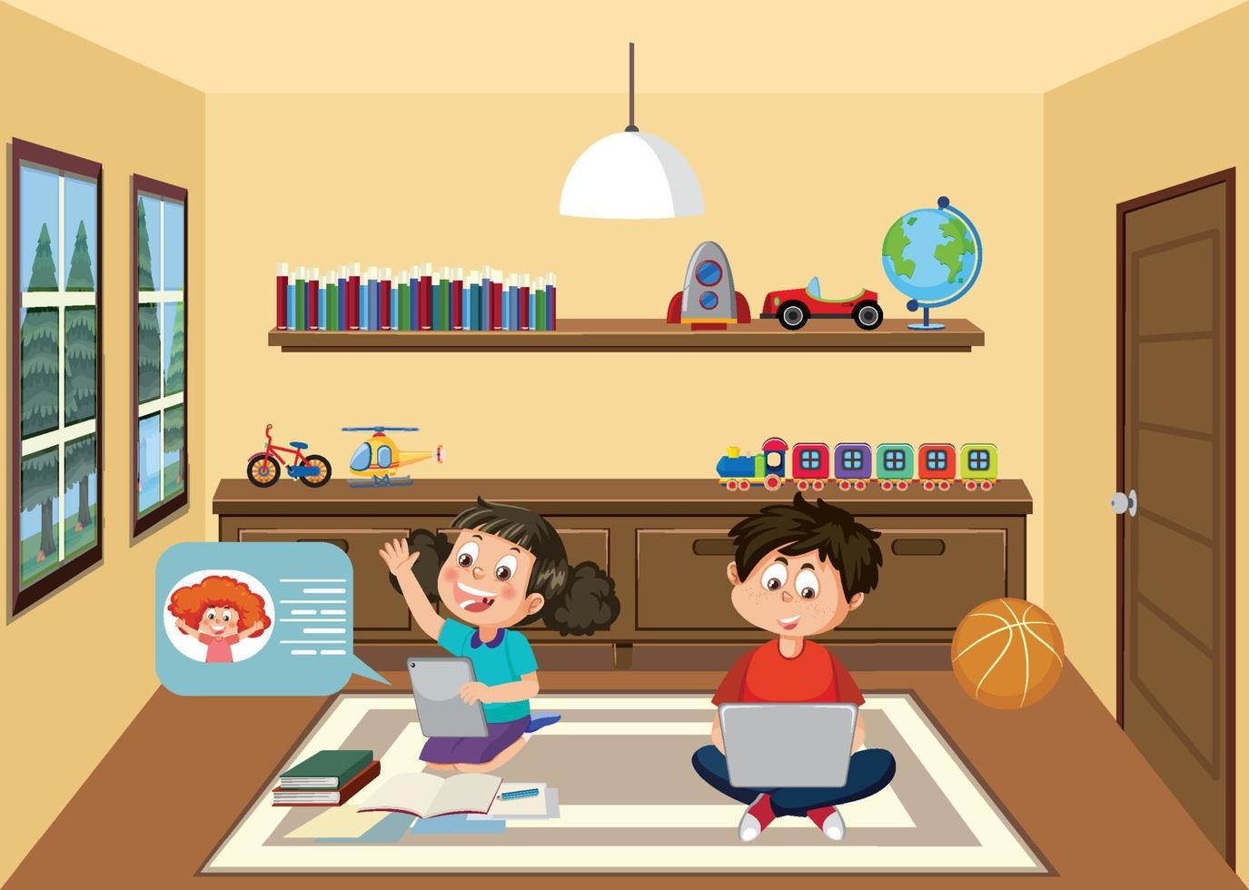Kids learning online at home vector