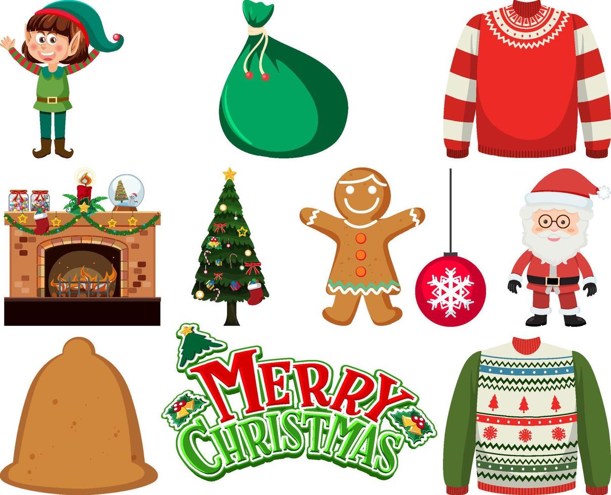 Christmas characters and elements set vector