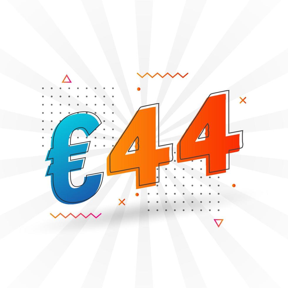 Símbolo de texto vectorial de moneda de 44 euros. Vector de stock de dinero de la unión europea de 44 euros