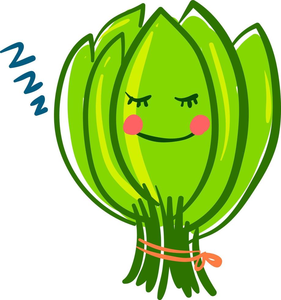 Sleeping spinach, illustration, vector on white background.