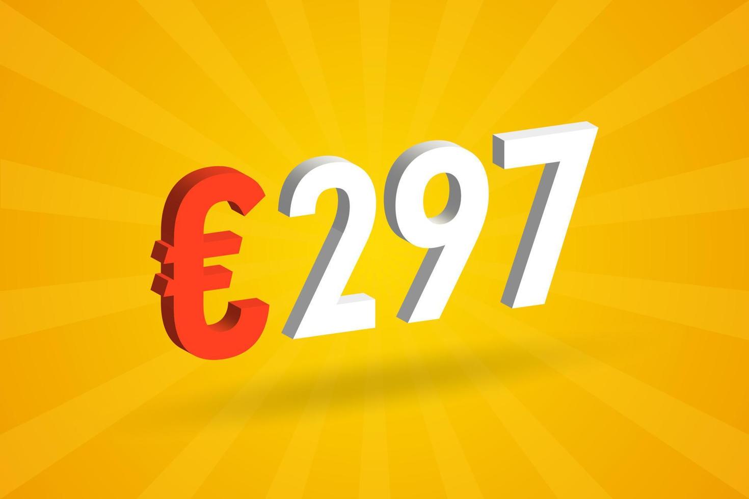 Símbolo de texto vectorial 3d de moneda de 297 euros. 3d 297 euros unión europea dinero stock vector