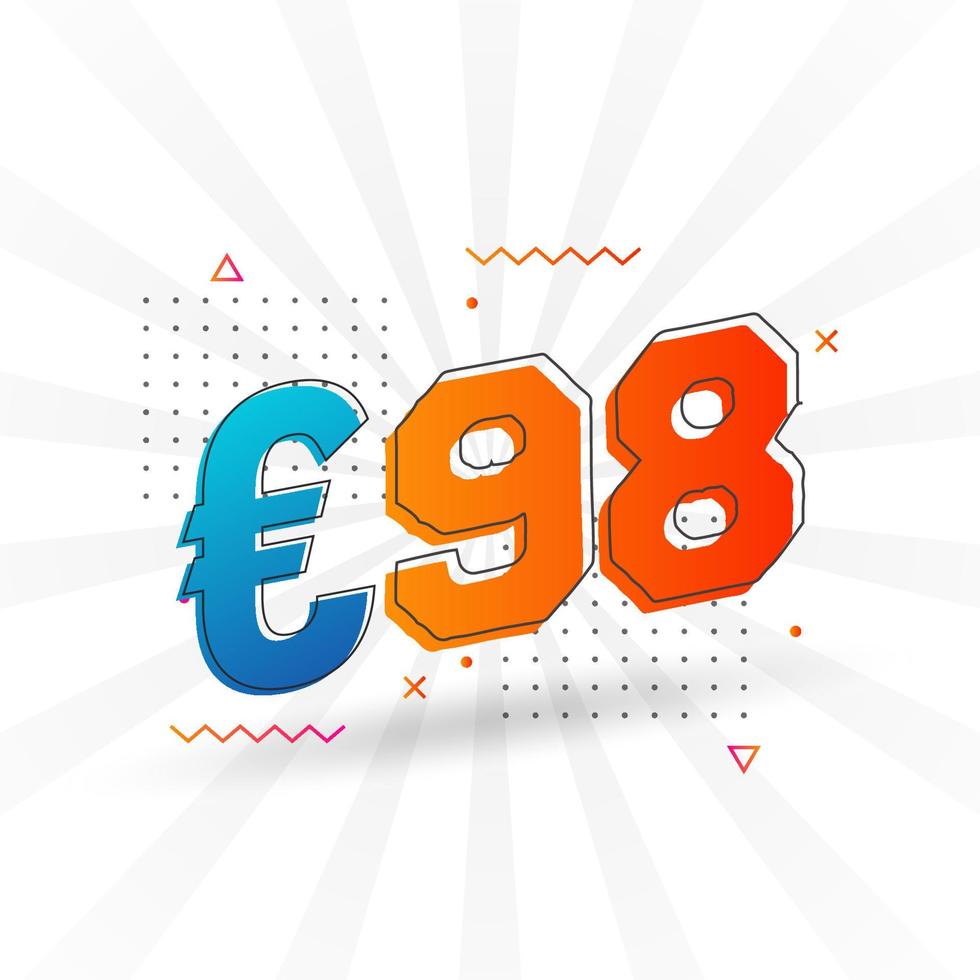 98 Euro Currency vector text symbol. 98 Euro European Union Money stock vector