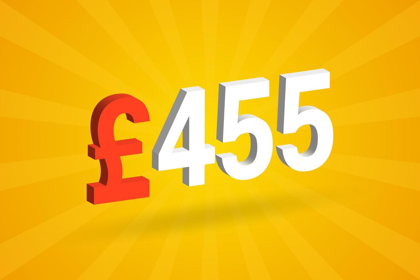 455 Pound Currency 3D vector text symbol. 3D 455 British Pound Money stock vector