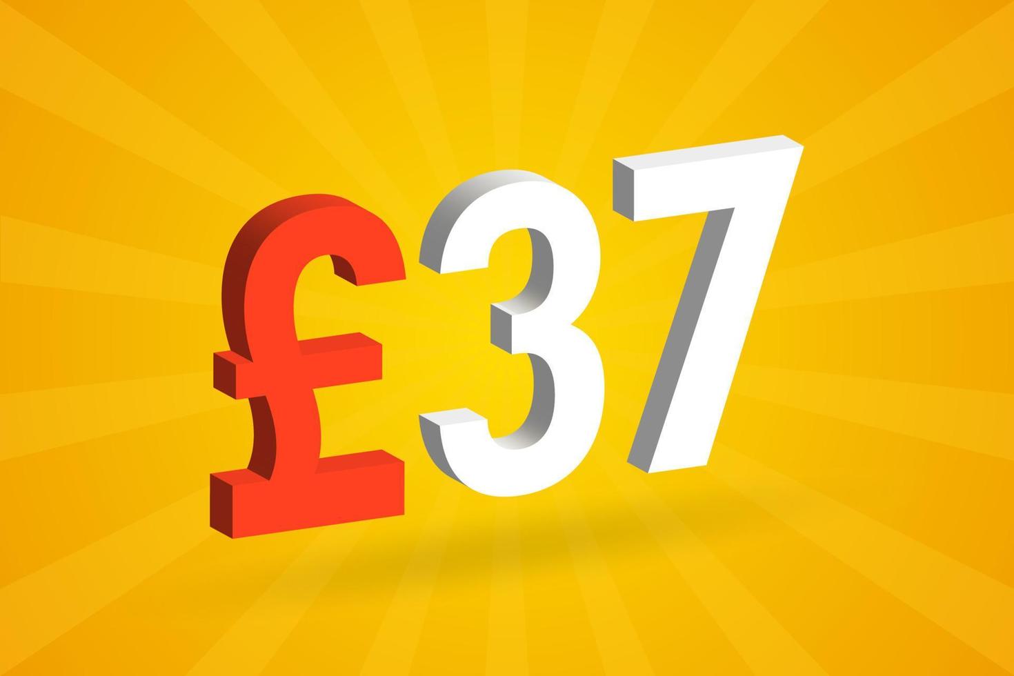 37 Pound Currency 3D vector text symbol. 3D 37 British Pound Money stock vector