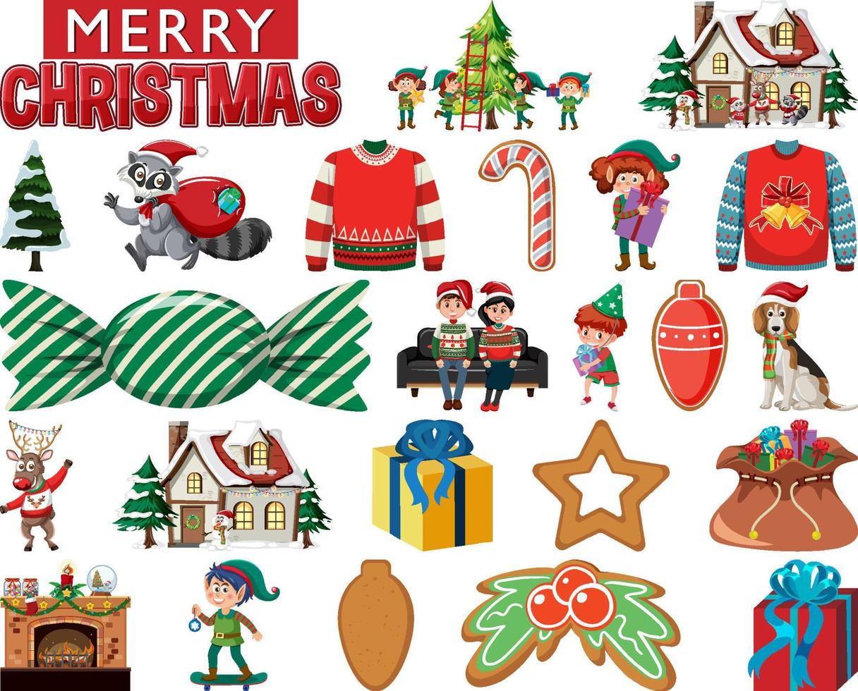 Christmas characters and elements set vector