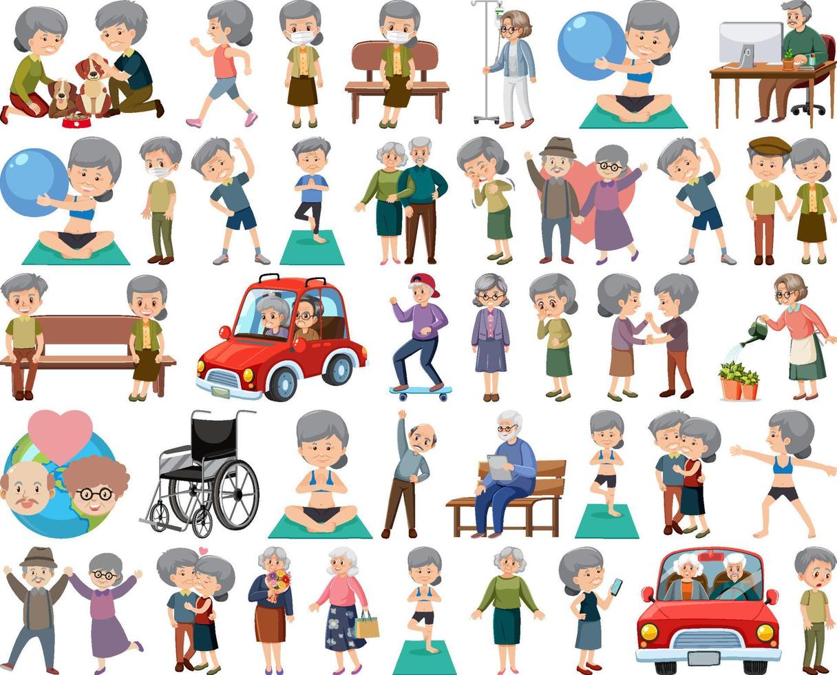 Collection of elderly people icons vector