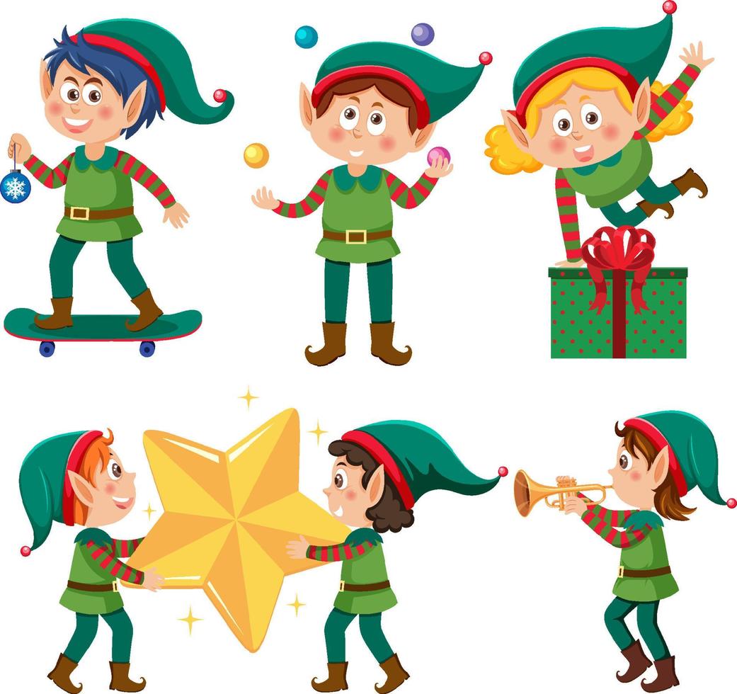 Set of elf cartoon character vector