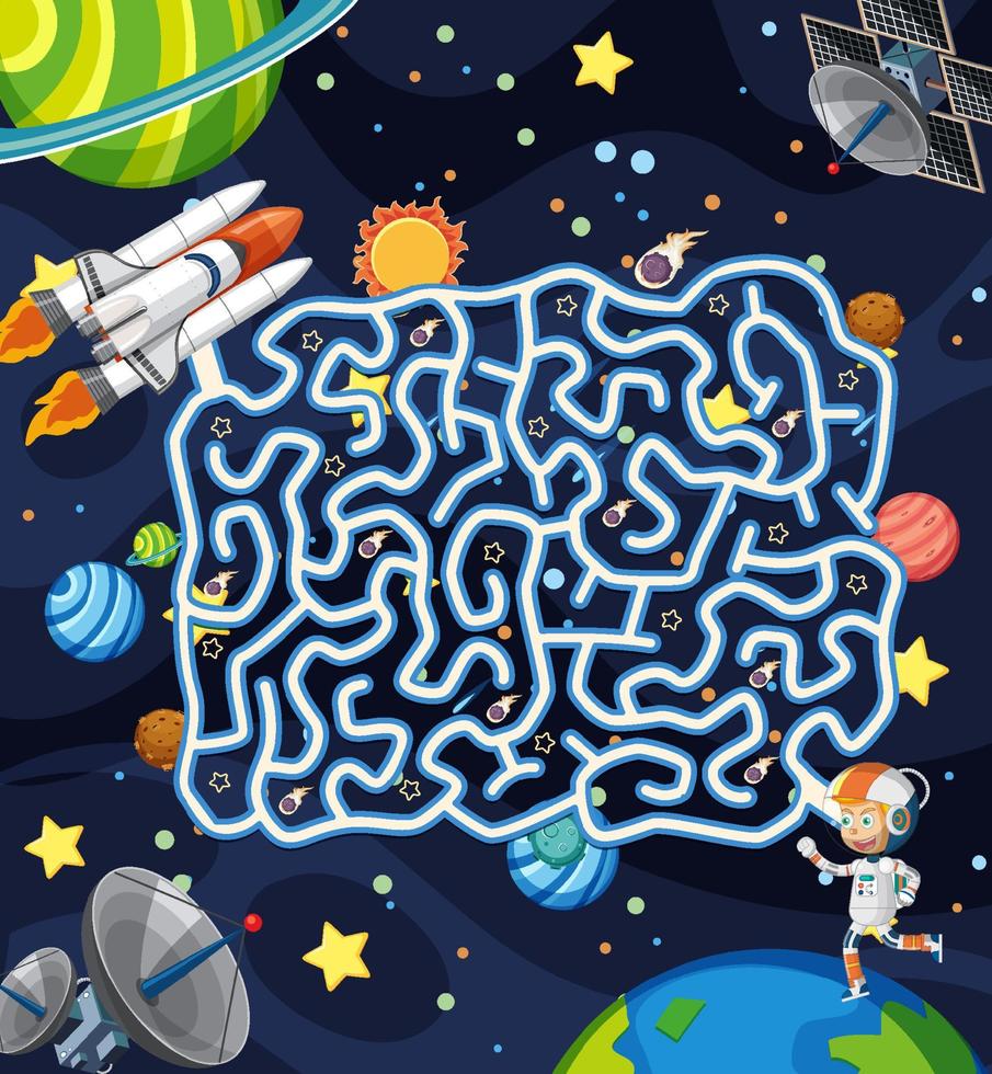 Maze game template in space theme for kids vector