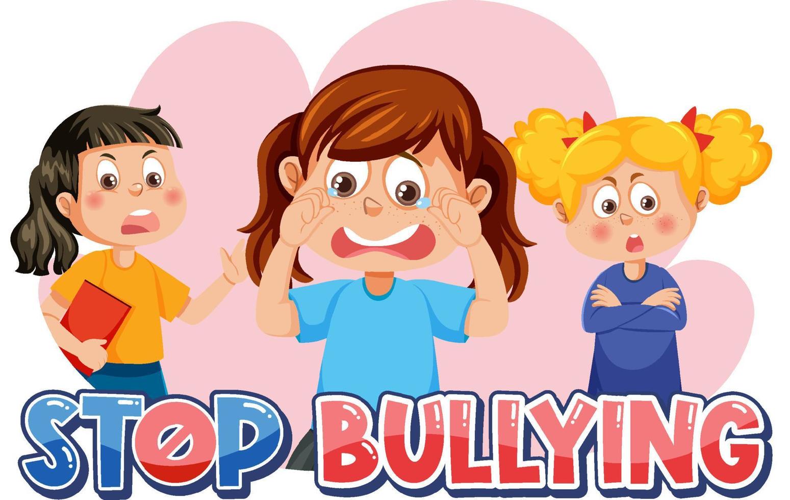 Stop Bullying text with cartoon character vector