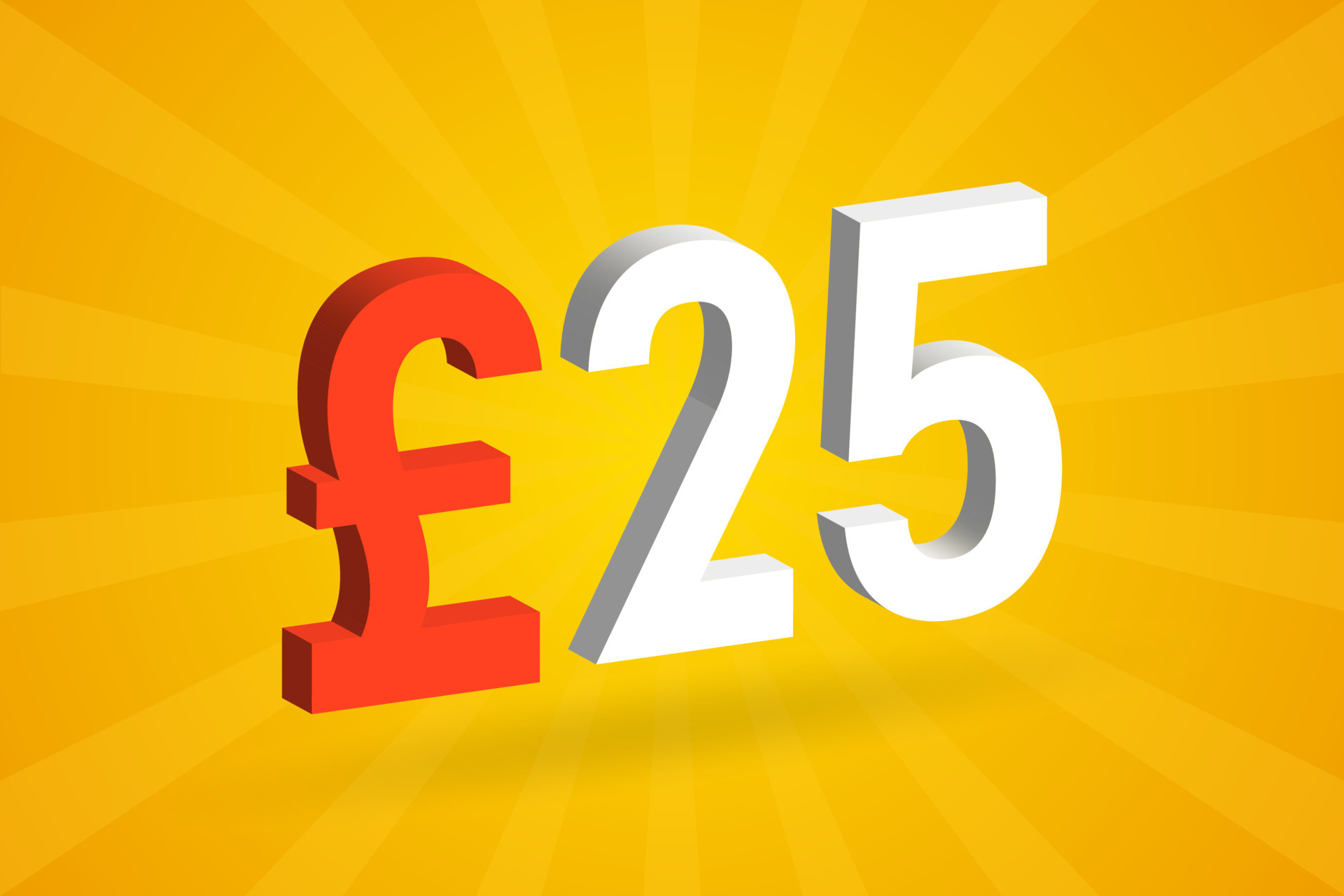 25 Pound Currency 3D Vector Text Symbol 3D 25 British Pound Money 