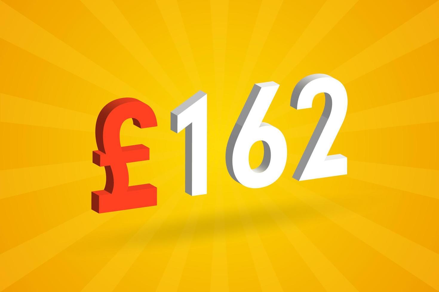 162 Pound Currency 3D vector text symbol. 3D 162 British Pound Money stock vector