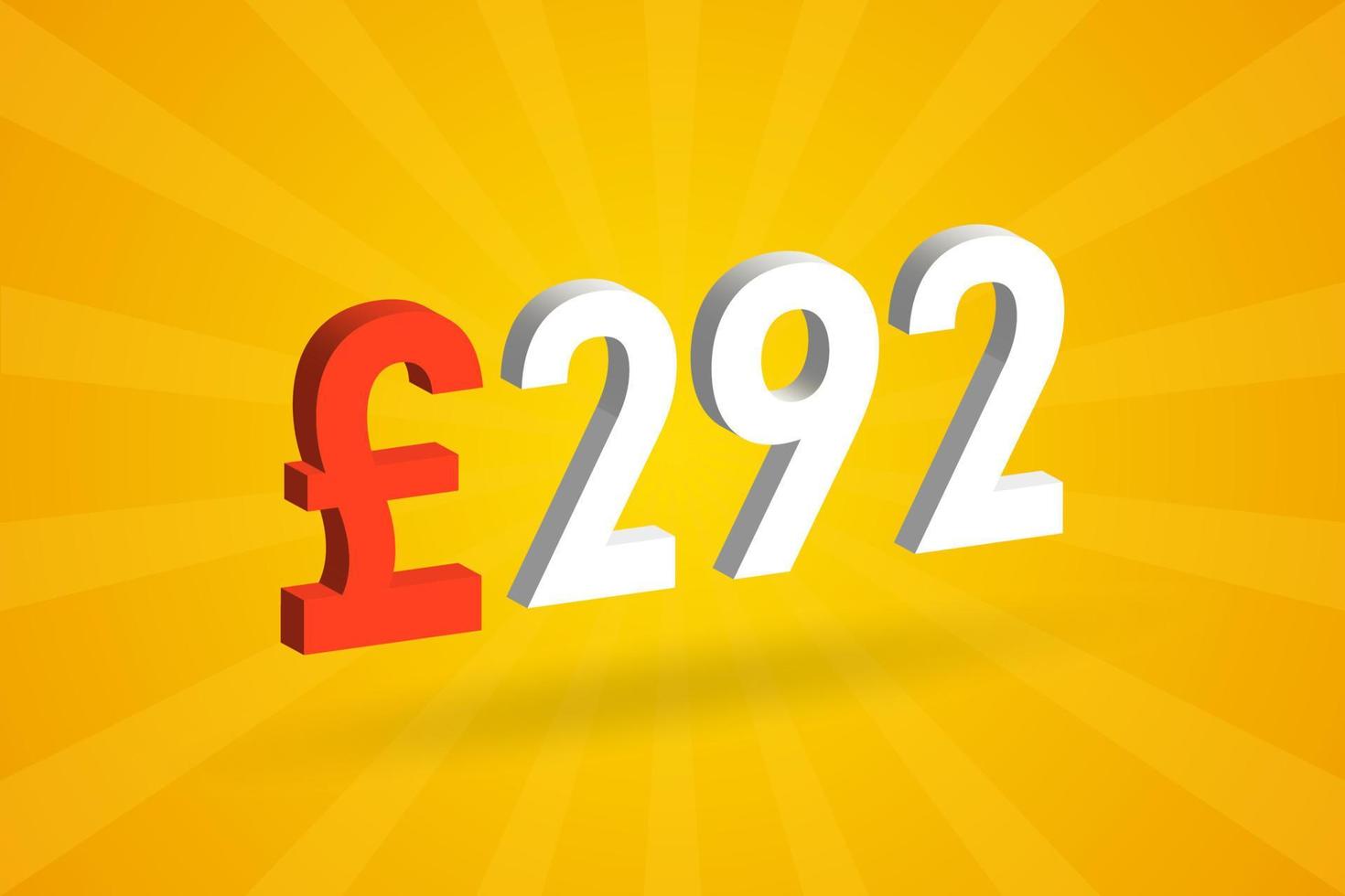 292 Pound Currency 3D vector text symbol. 3D 292 British Pound Money stock vector