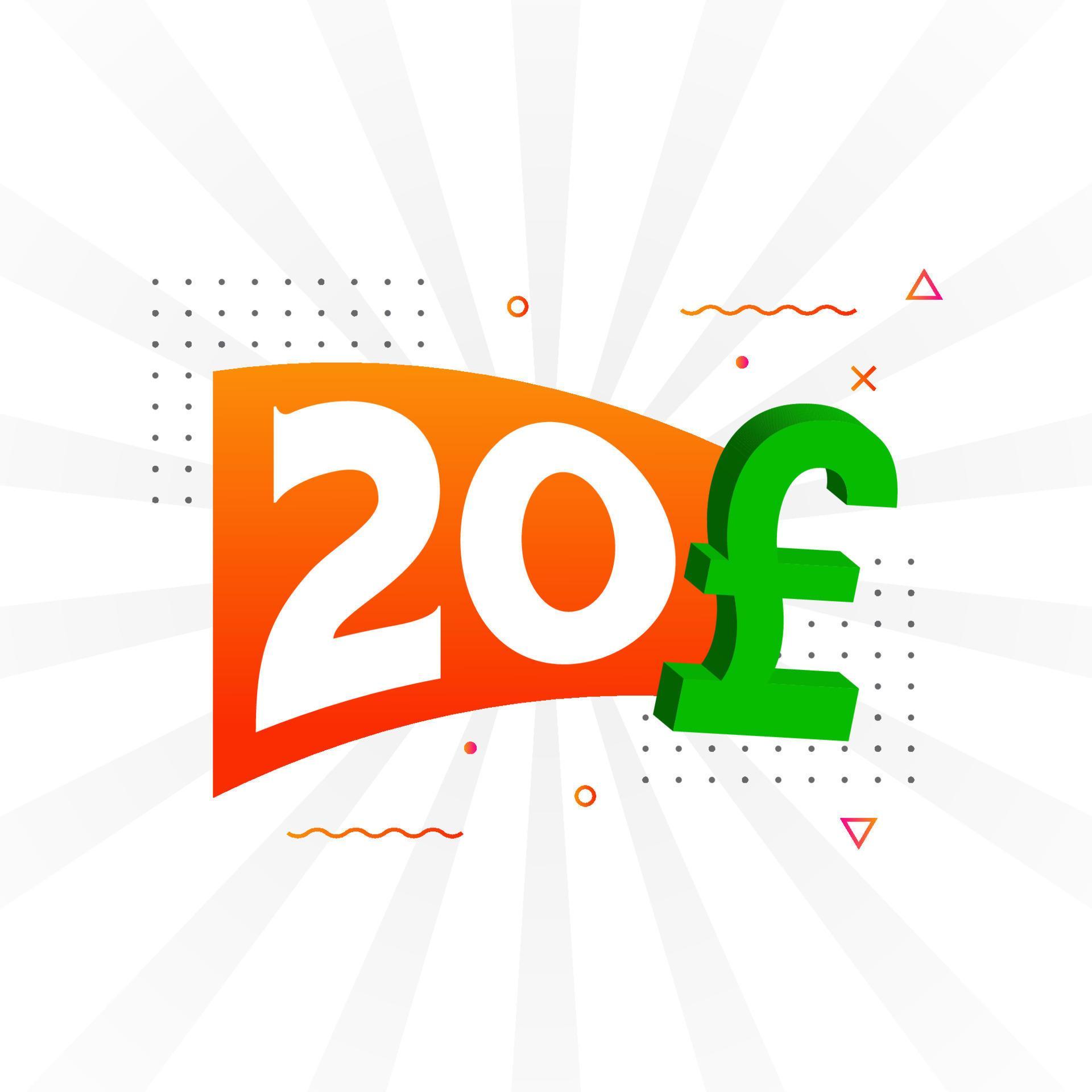 20 Pound Currency vector text symbol. 20 British Pound Money stock