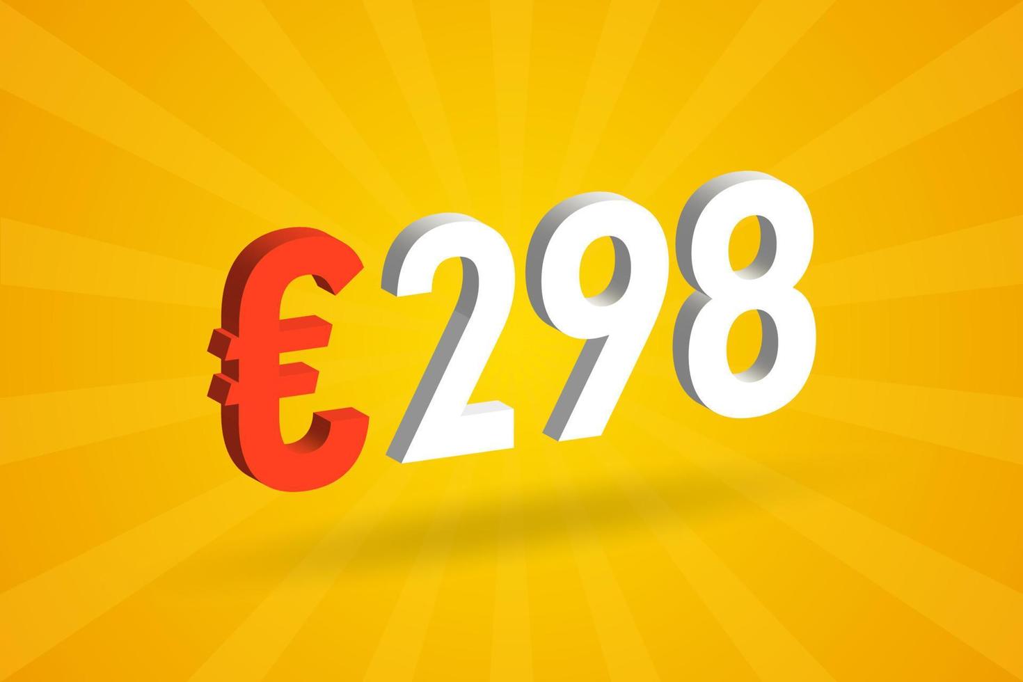 298 Euro Currency 3D vector text symbol. 3D 298 Euro European Union Money stock vector