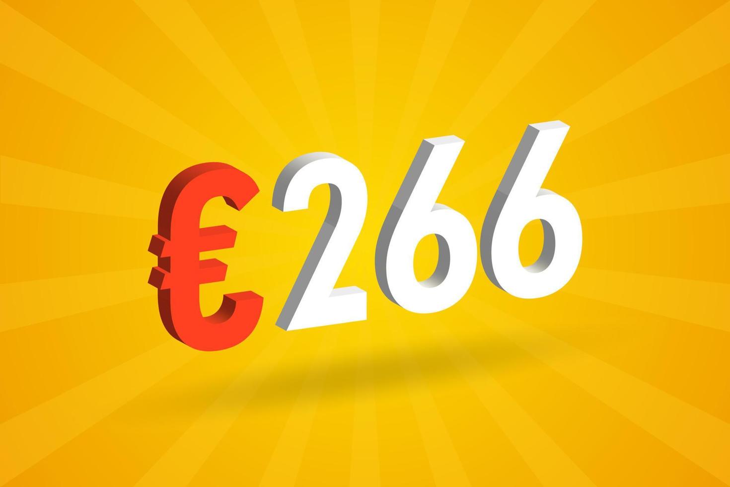 266 Euro Currency 3D vector text symbol. 3D 266 Euro European Union Money stock vector