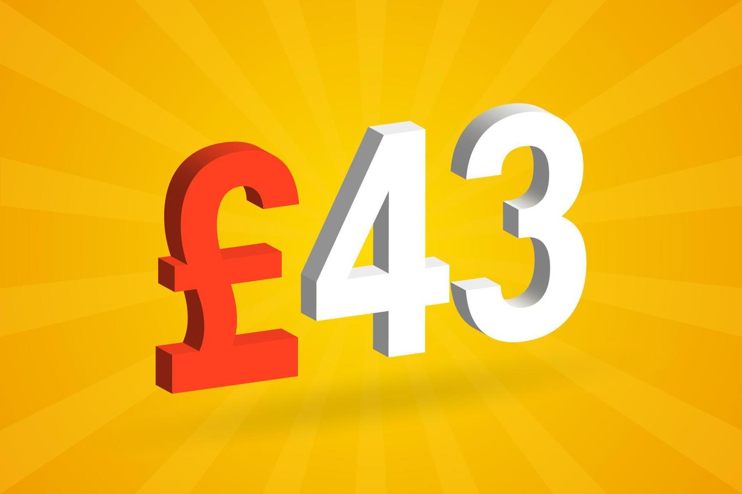 43 Pound Currency 3D vector text symbol. 3D 43 British Pound Money stock vector