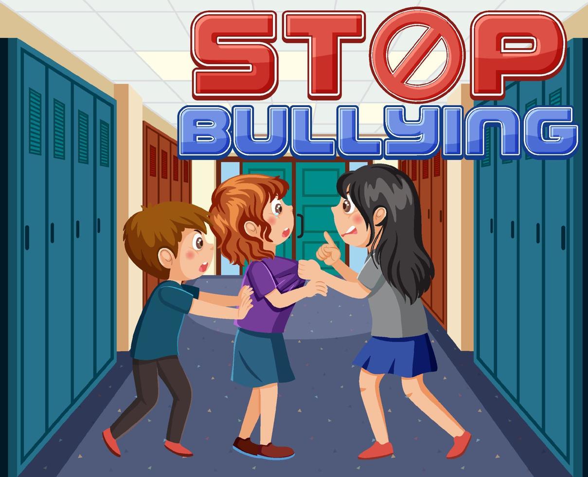 Stop bullying text with school kids vector