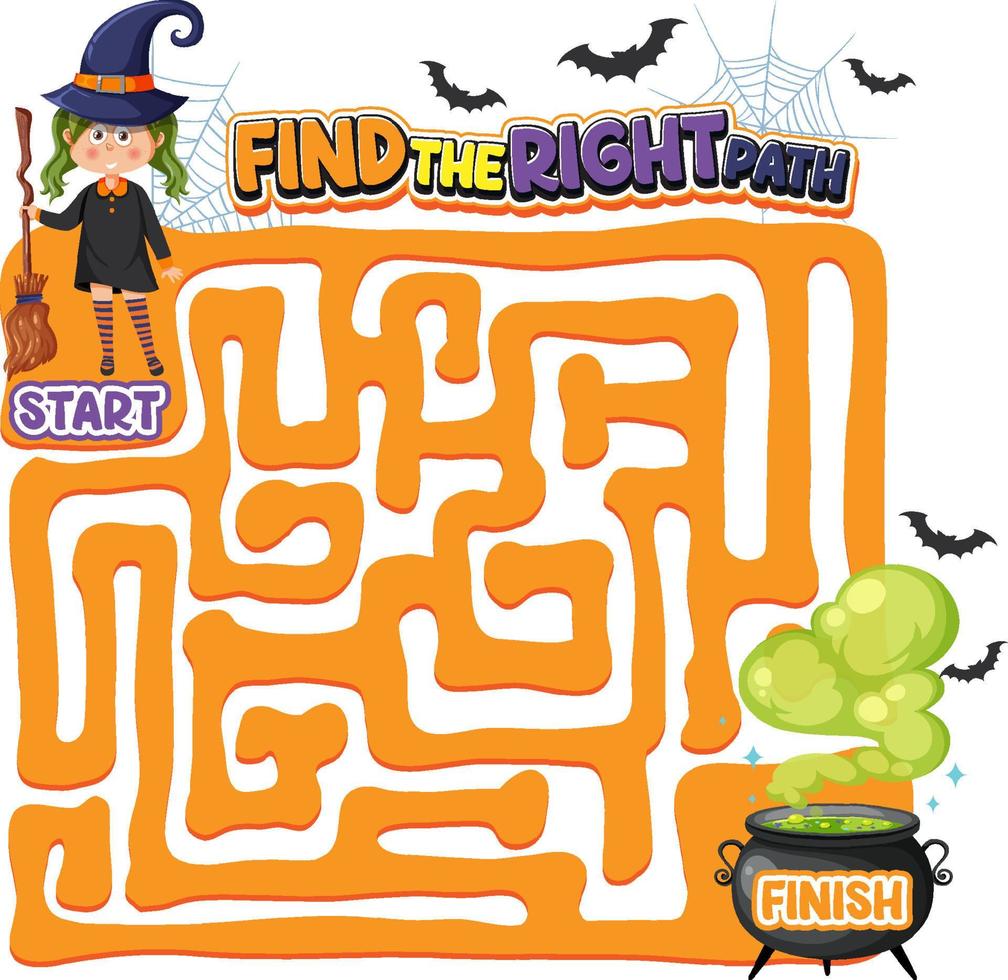 Maze game template in Halloween theme for kids vector