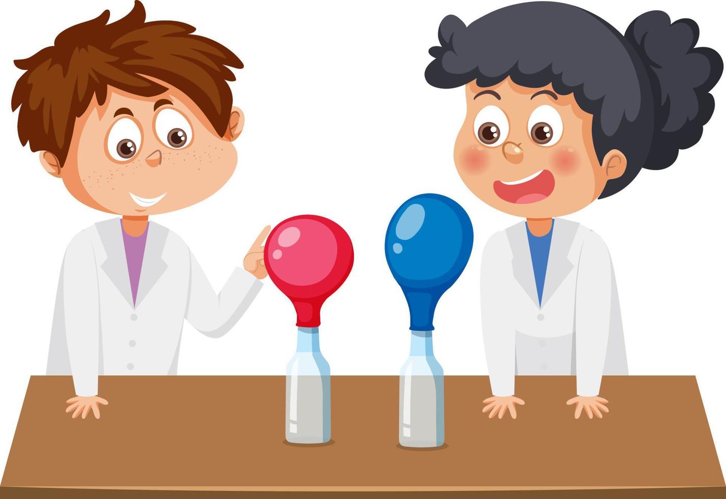 Student with baking soda and vinegar experiment vector
