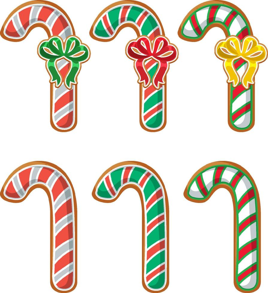 Christmas cane gingerbread cookies collection vector