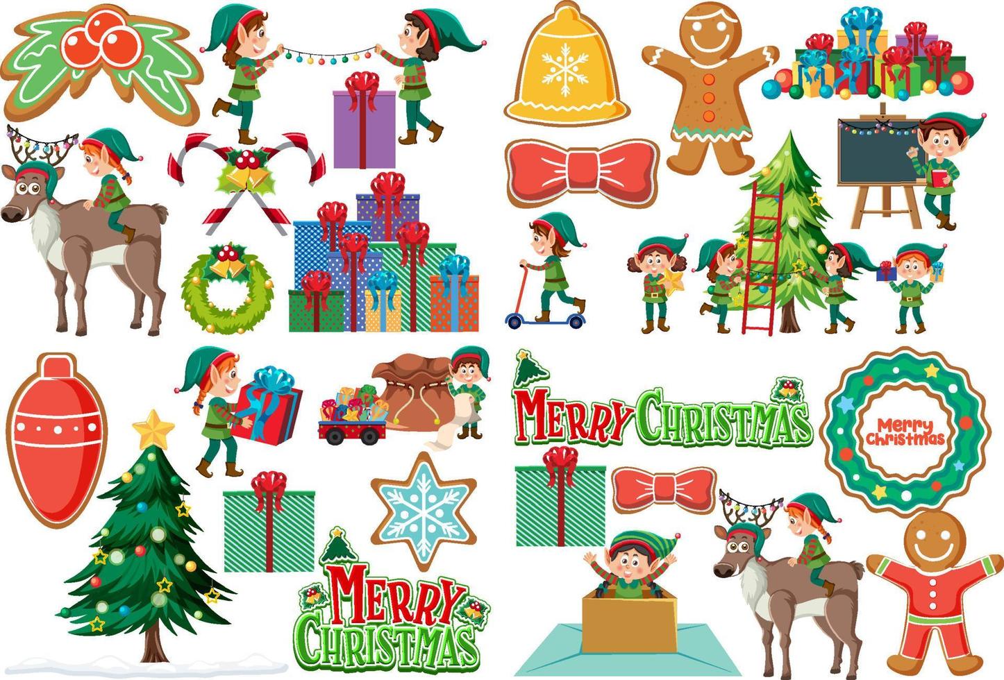 Christmas characters and elements set vector