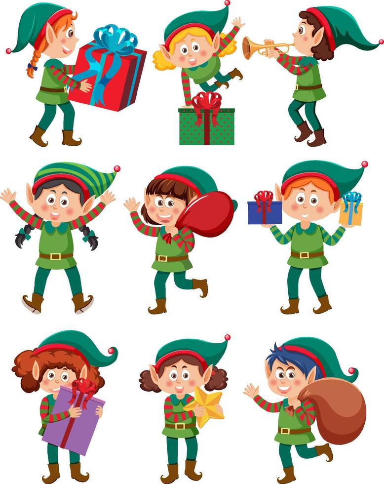 Christmas elves cartoon characters set vector