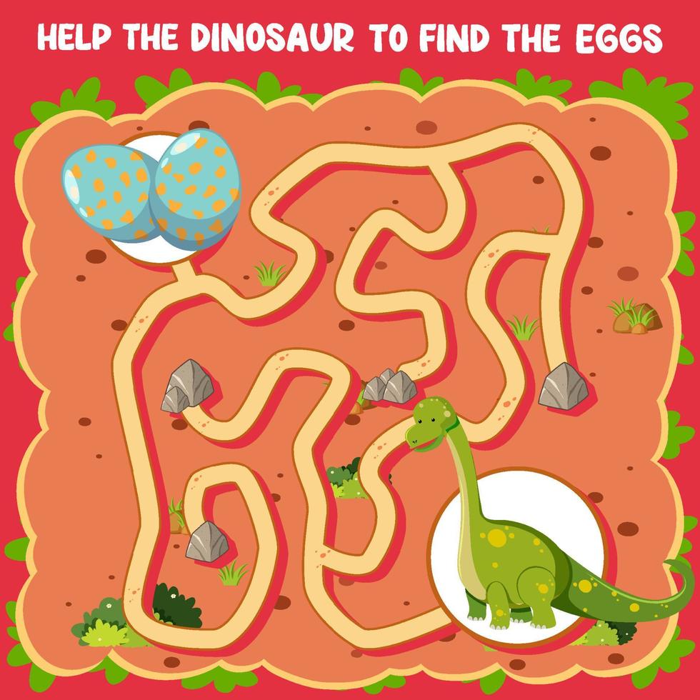 Maze game template in dinosaur theme for kids vector