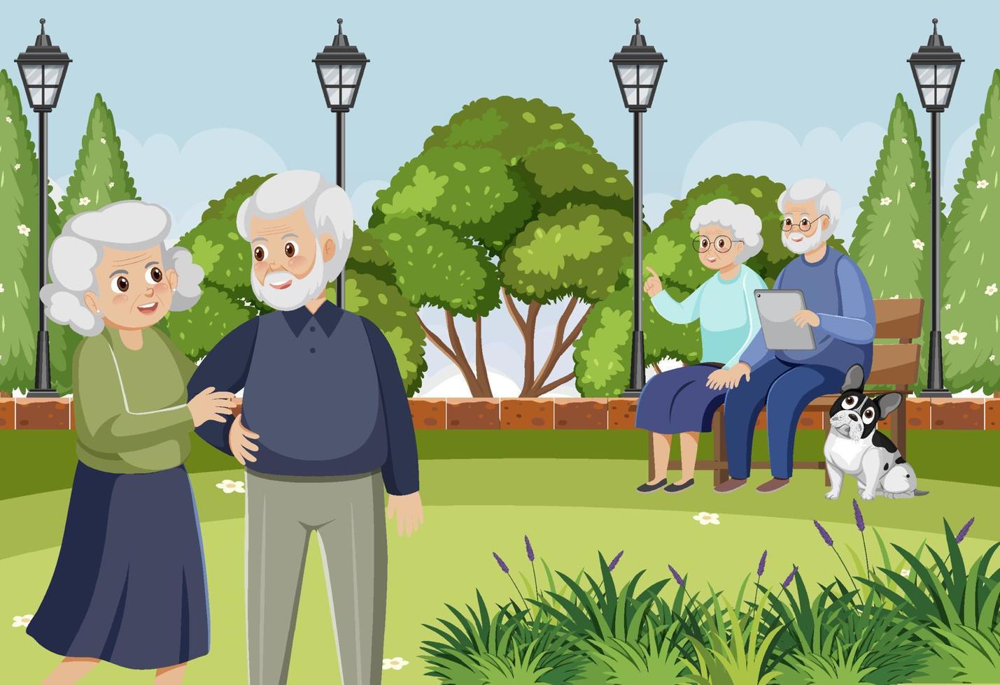 Senior people enjoying at park vector