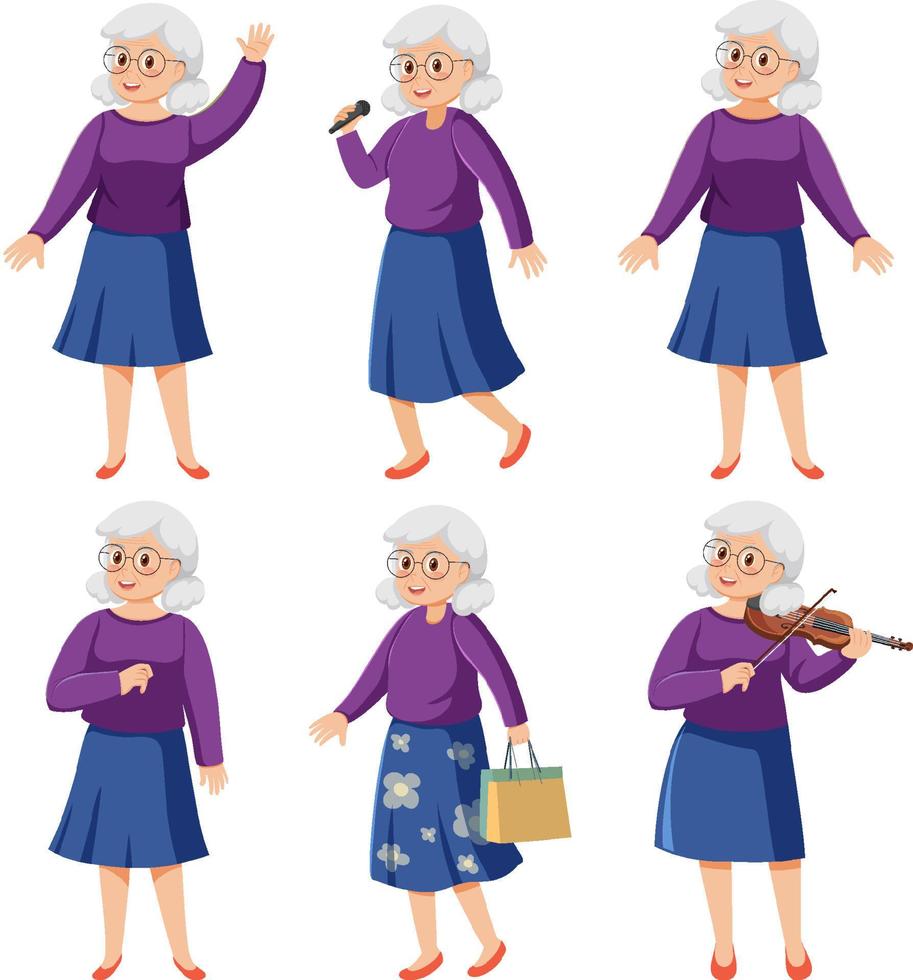 Elderly woman cartoon characters set vector