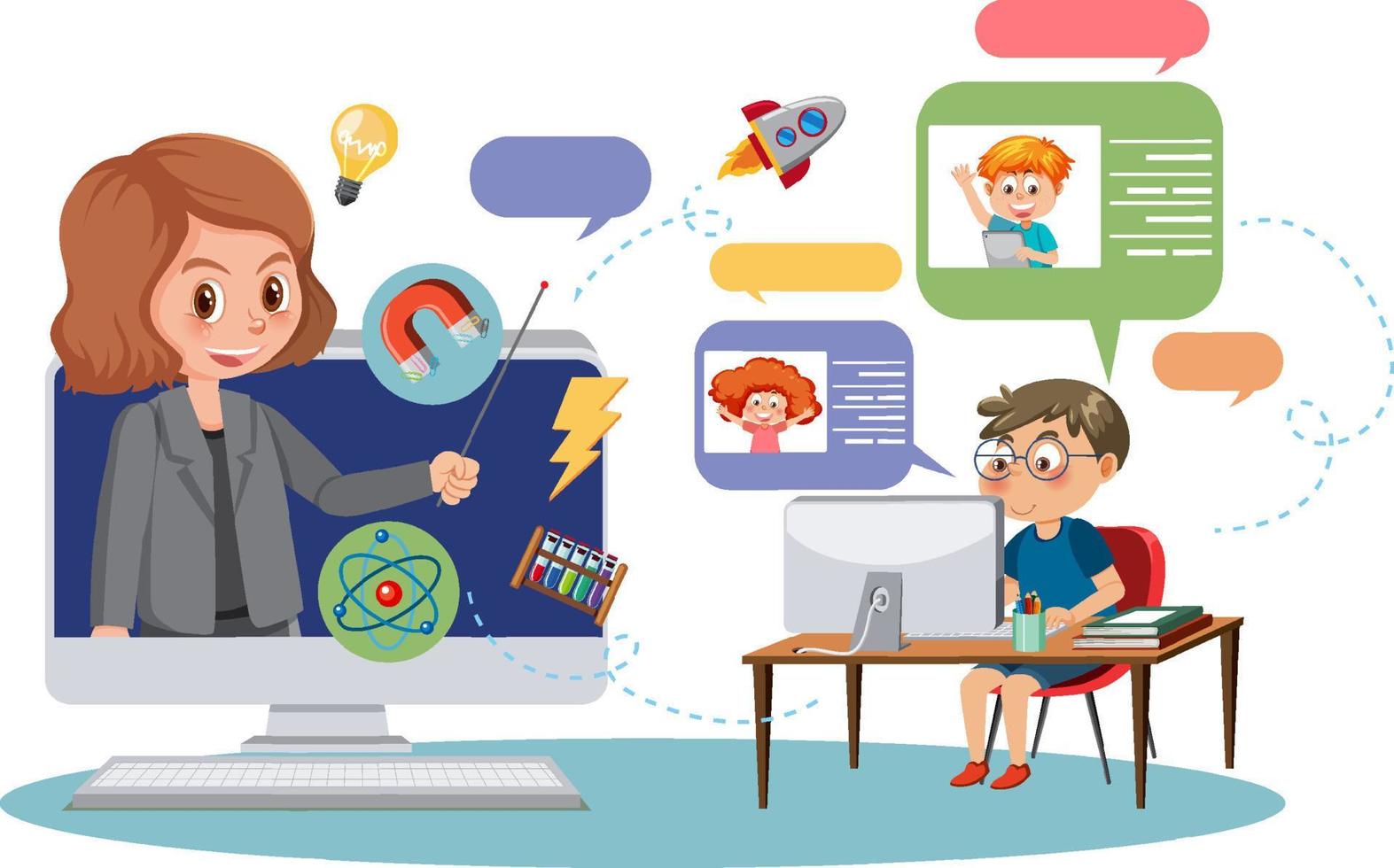 A boy learning online vector