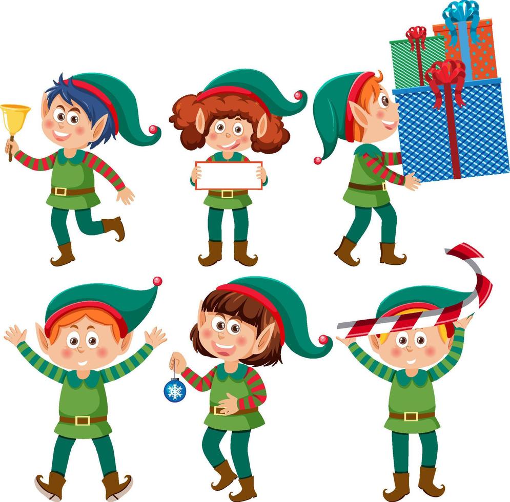 conjunto de personajes de dibujos animados de duendes navideños vector