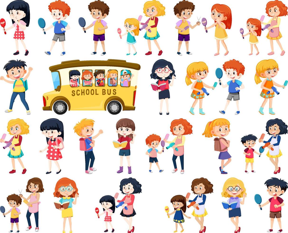 Set of cute school kids cartoon characters vector