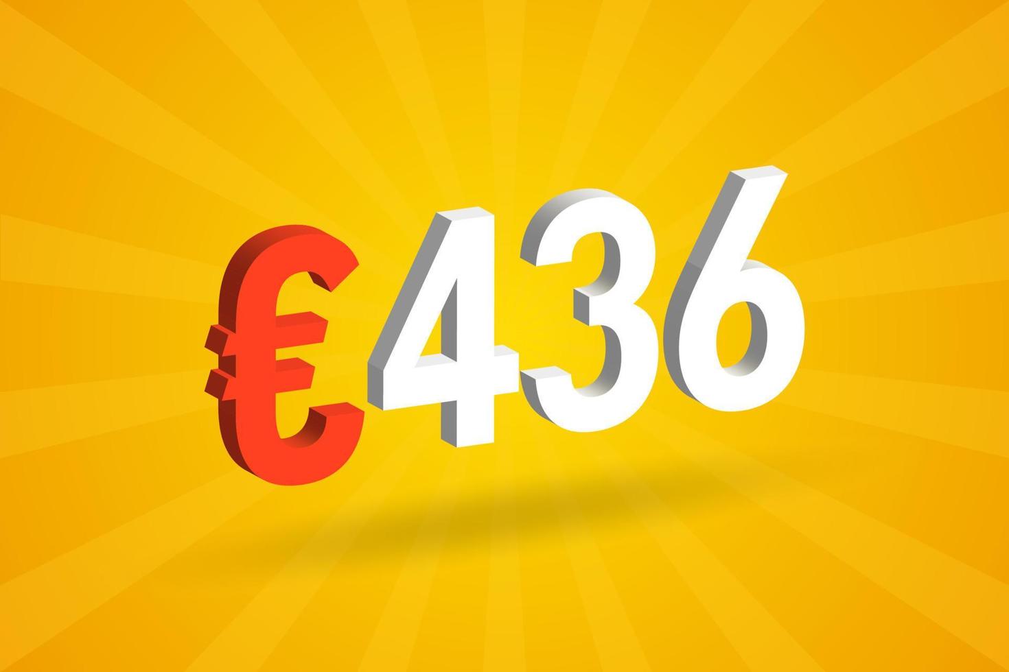 436 Euro Currency 3D vector text symbol. 3D 436 Euro European Union Money stock vector