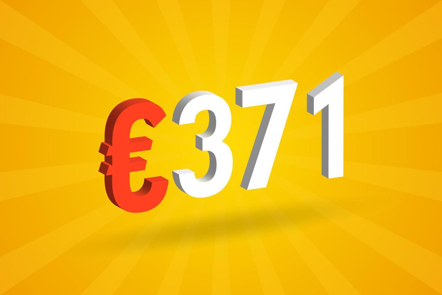 371 Euro Currency 3D vector text symbol. 3D 371 Euro European Union Money stock vector