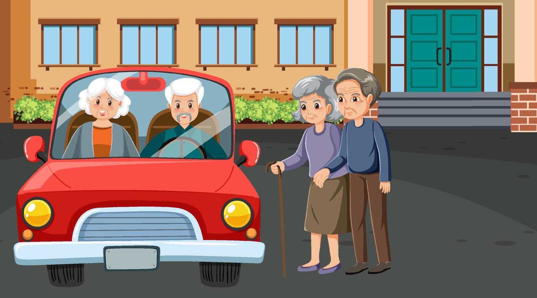 Elderly couple driving car vector