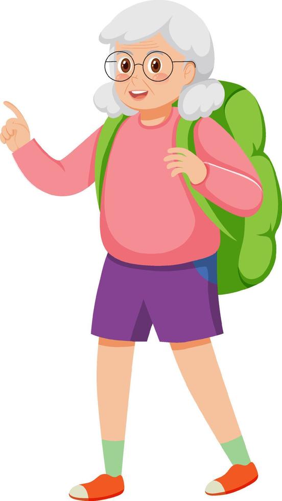 Senior woman tourist with backpack vector