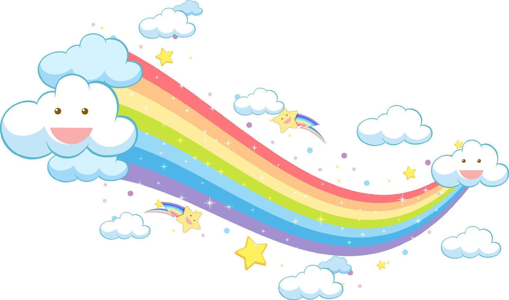 Colorful pastel rainbow with clouds vector