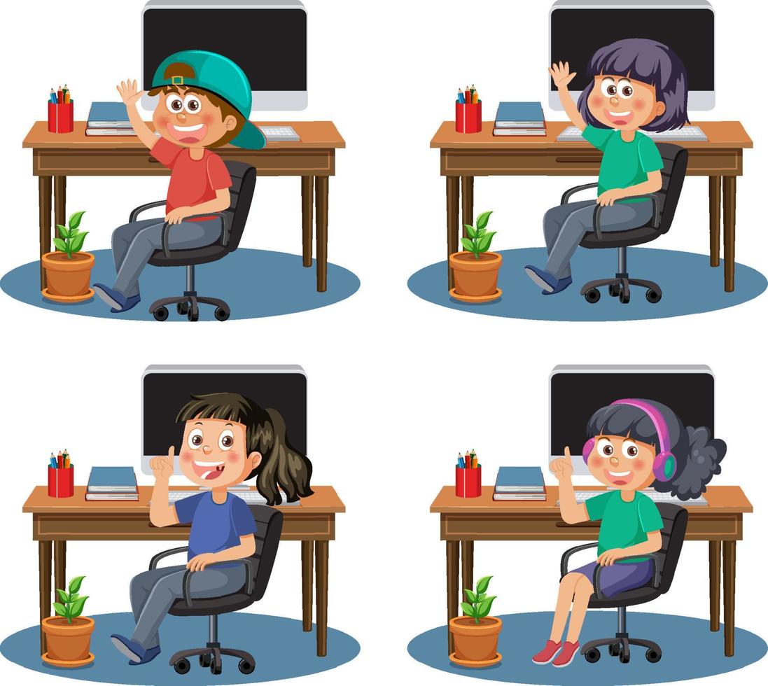 conjunto de diferentes niños usando computadora vector