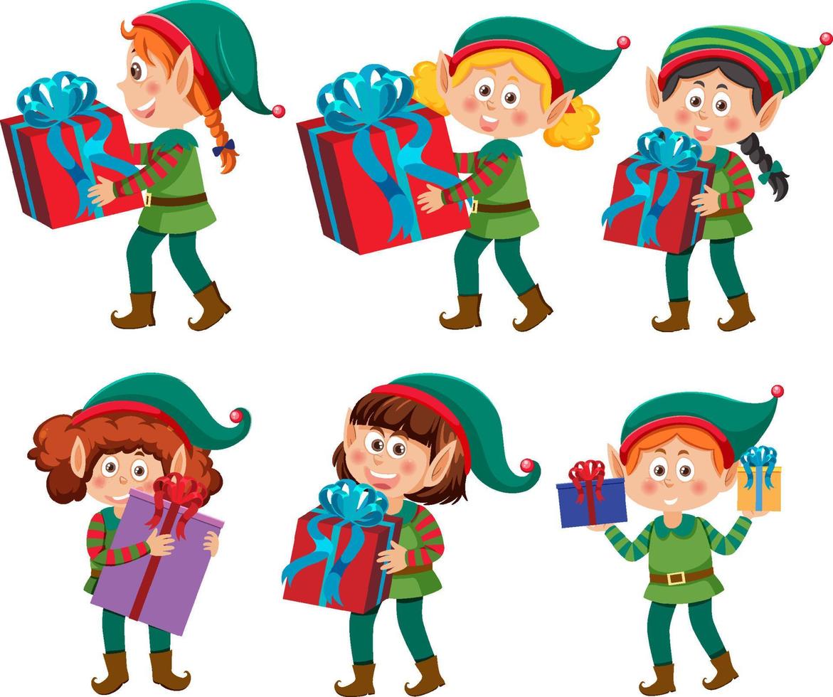 Set of elf cartoon character vector