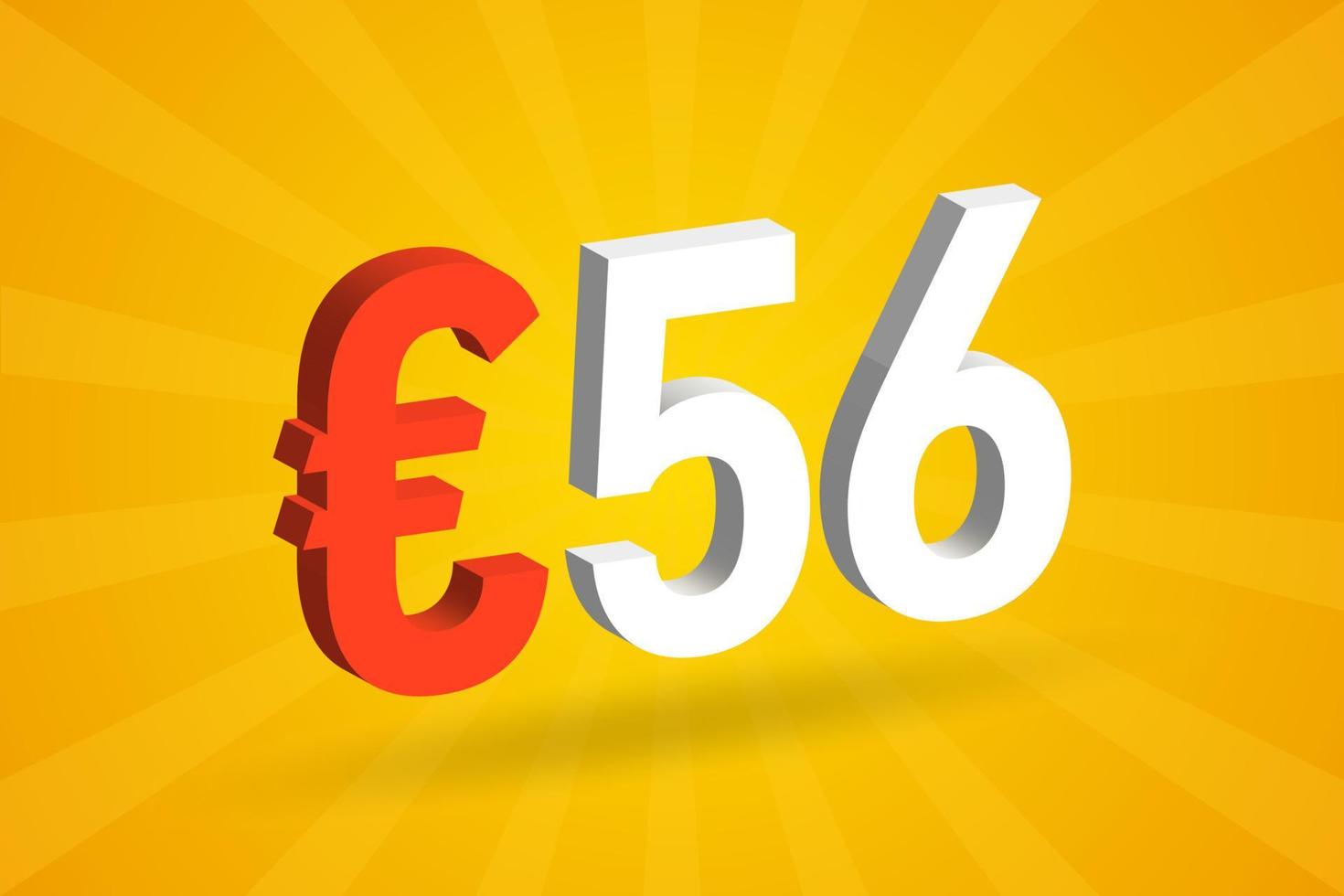 56 Euro Currency 3D vector text symbol. 3D 56 Euro European Union Money stock vector